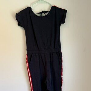 Kids Navy Sweatsuit Jumpsuit with Red and White Accent Stripes Kids Size 12
